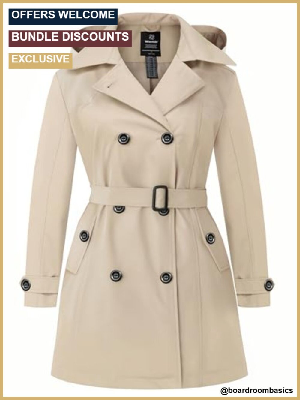 Women's Plus Size Waterproof Trench Coat with Hood